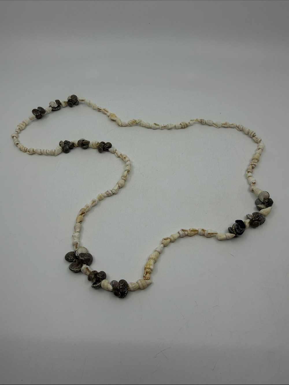 Handcrafted Shell Long Necklace in Ivory and grey - Beach Style